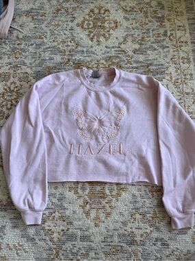 Pink HAZEL Butterfly Embroidered Cropped Sweatshirt Medium